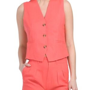 Linen Coral Sleeveless Vest and Pants Set
